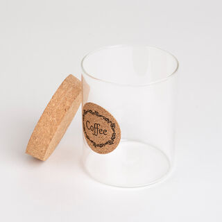 Alberto glass storage jar with cork lid & coffee sticker