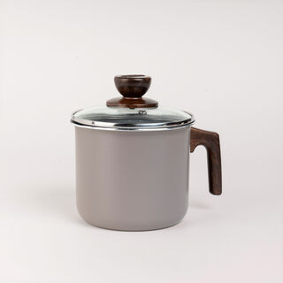 Alberto granite milk pot with glass lid brown 14 cm
