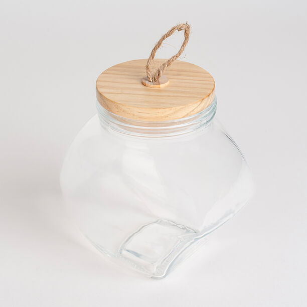 Alberto Round Glass Storage Jar With Wooden Lid And Hemp Rope 1550Ml image number 1