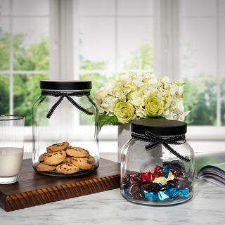 Glass Cookie Jar Bamboo Lid for Kitchen Counter Large Glass Jar