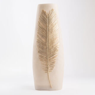 Off white flower vase with gold leaf 20 cm