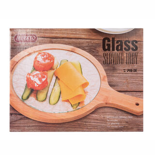Alberto Round Bamboo Serving Tray With Glass Surface 