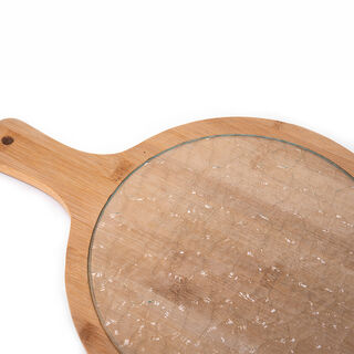 Alberto Round Bamboo Serving Tray With Glass Surface 