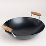 Alberto round black wok carbon steel pan with wooden handle 38 cm image number 0