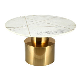 White Round Marble Center Table With Steel 77*77*43 Cm