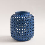 Homez dark blue ceramic candle holder 17.5*17.5*20 cm image number 0