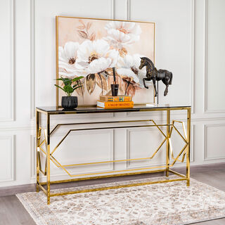 Console Table Gold With Black Glass