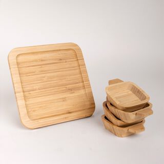 طقم صحون خشب 4 قطع مع قاعدة