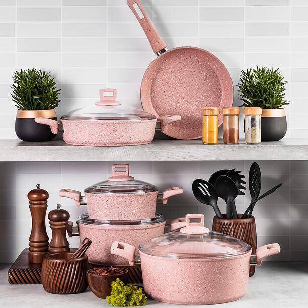 Alberto Granite Cookware Set 9 Pieces With Glass Lid Pinkstone Color image number 8