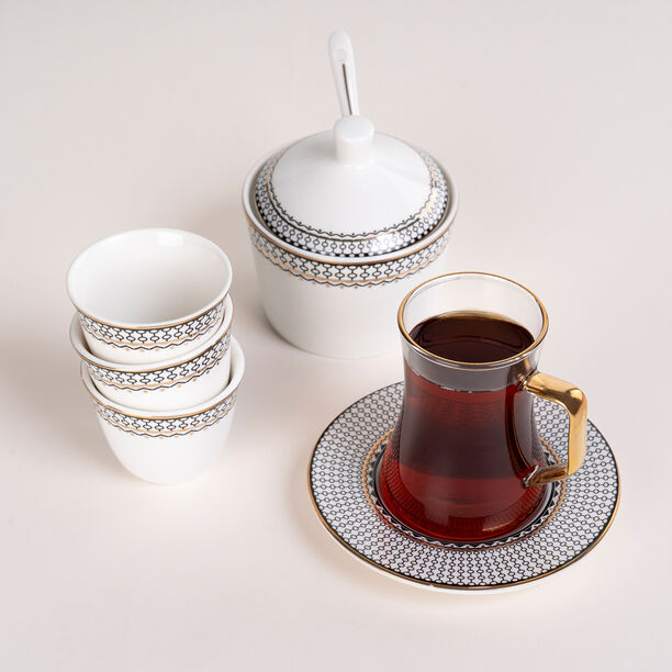 Dallaty white glass and porcelain Tea and coffee cups set 18 pcs image number 0