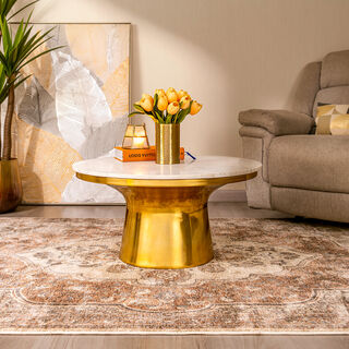 Alumimum And Marble Coffee Table Brass Finish 77*77*38 cm