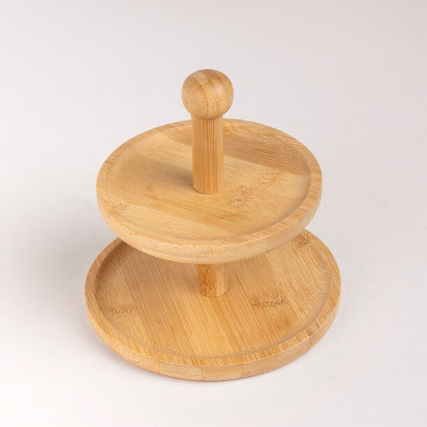Bamboo Round 2 Storey Mini Plates With Handle  image number 1