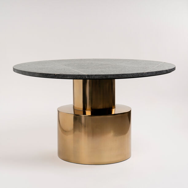 Round Marble Coffee Table With Steel , Inlay Brass Strip Black 77*77*43 cm image number 1