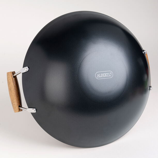 Alberto round black wok carbon steel pan with wooden handle 38 cm image number 2