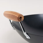 Alberto round black wok carbon steel pan with wooden handle 38 cm image number 1