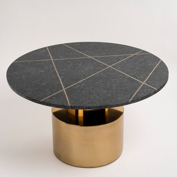 Round Marble Coffee Table With Steel , Inlay Brass Strip Black 77*77*43 cm image number 2