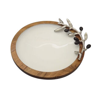 Wooden Round Dish With Olive Decoration Medium ( Single Decoraction ) 19Cm