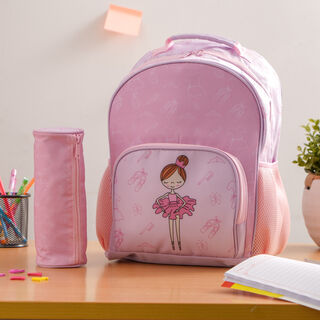 Large backpack with pencil case  ,15 inches , Ballerina