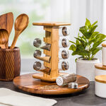 Glass spice jar set with bamboo stand 8 pcs image number 7