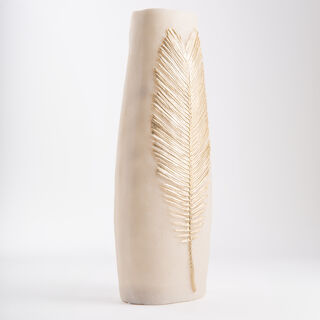 Off white flower vase with gold leaf 20 cm