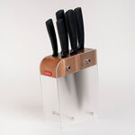 Alberto acrylic wood knife block with set of 5 stainless knives image number 1