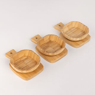 3Pcs Acacia Wood Dip Bowls With Trays