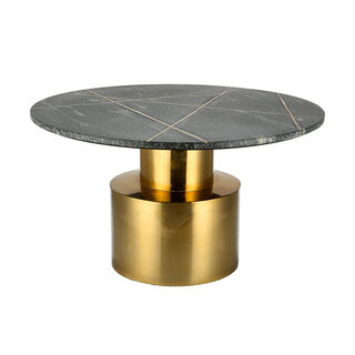 Round Marble Coffee Table With Steel , Inlay Brass Strip Black 77*77*43 cm