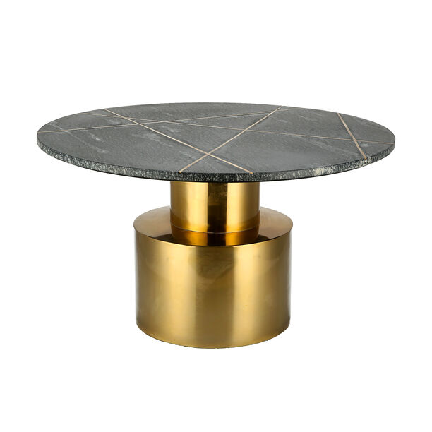Round Marble Coffee Table With Steel , Inlay Brass Strip Black 77*77*43 cm image number 1