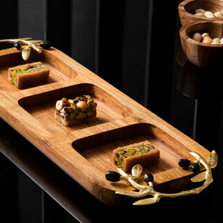 Wooden 3 Portion Dish With Olive Handle