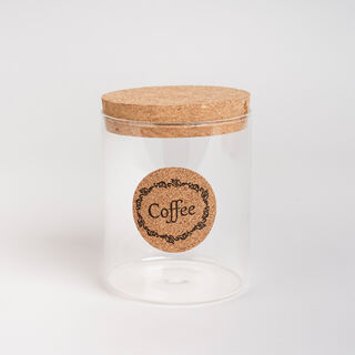 Alberto glass storage jar with cork lid & coffee sticker