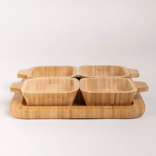 Bamboo Plate Set 4 Pieces With Base Tray