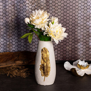 Ceramic Vase Feather Gold 