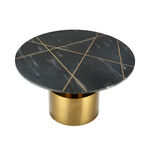 Round Marble Coffee Table With Steel , Inlay Brass Strip Black 77*77*43 cm image number 3