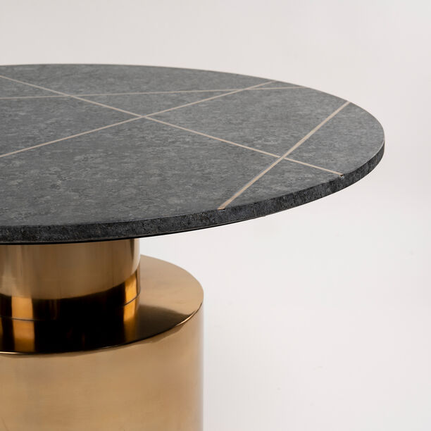 Round Marble Coffee Table With Steel , Inlay Brass Strip Black 77*77*43 cm image number 4