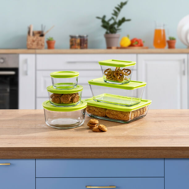 Kitchen classics transparent glass food storage set with lids 12 pcs image number 0