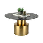 Round Marble Coffee Table With Steel , Inlay Brass Strip Black 77*77*43 cm image number 2