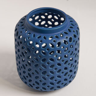 Homez dark blue ceramic candle holder 17.5*17.5*20 cm