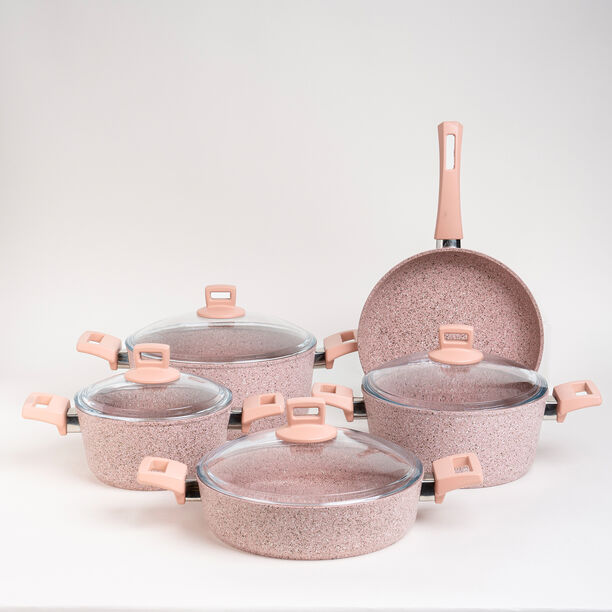 Alberto Granite Cookware Set 9 Pieces With Glass Lid Pinkstone Color image number 0