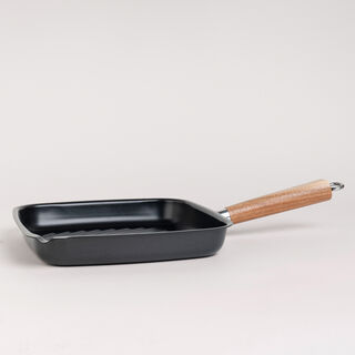 Alberto Non Stick Grill Pan With Wood Handle Square Shape Black