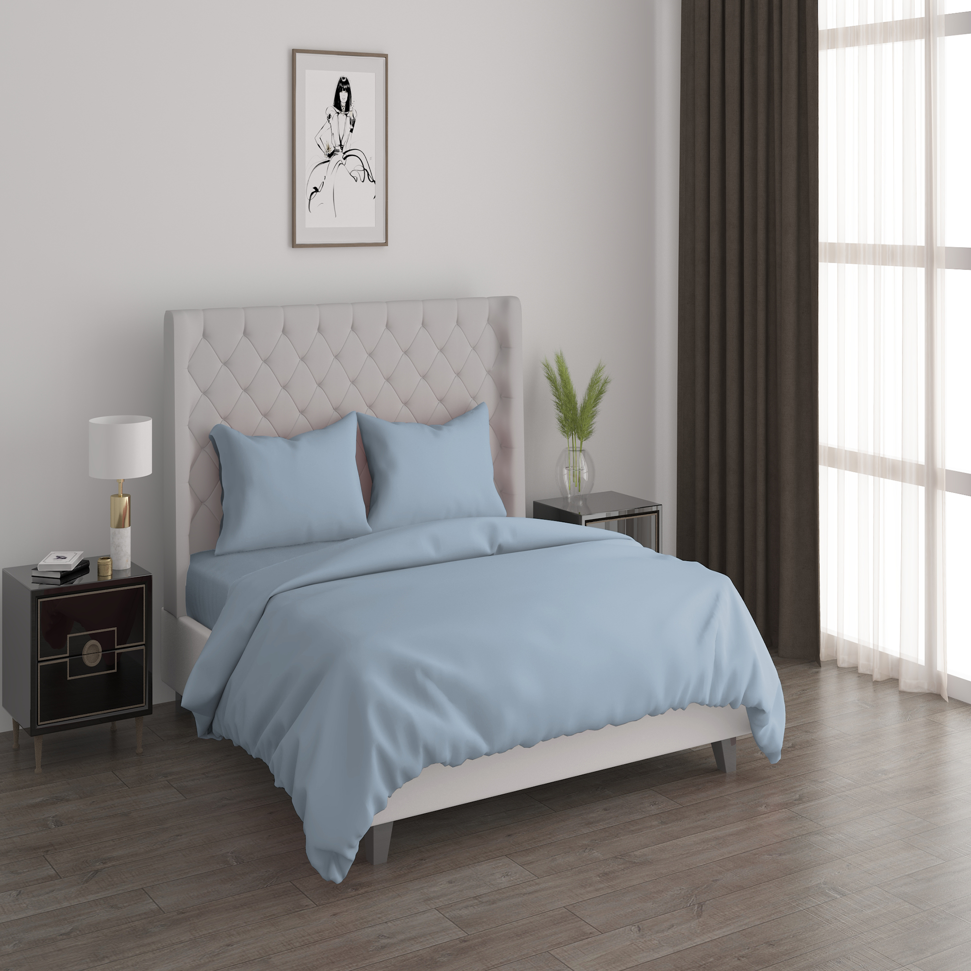 

Boutique Blanche 3pcs cotton duvet cover 200*200cm 300 thread count sky blue