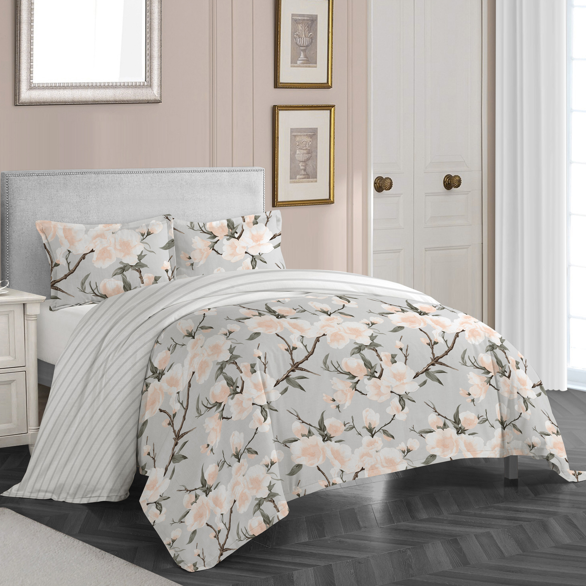 

3 Pcs Cottage green floral comforter set twin size