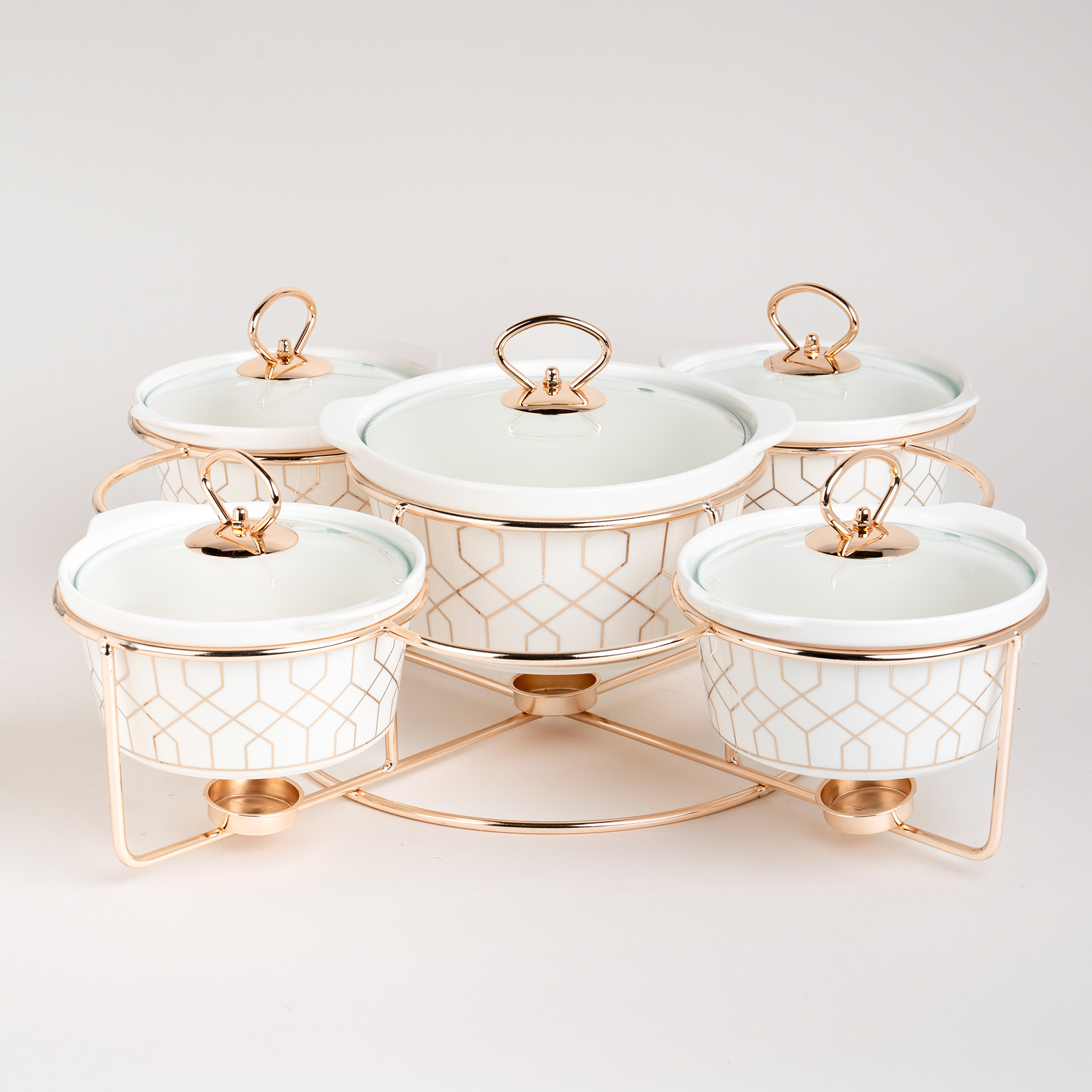 

5 Pcs Round Food Warmer With Stand